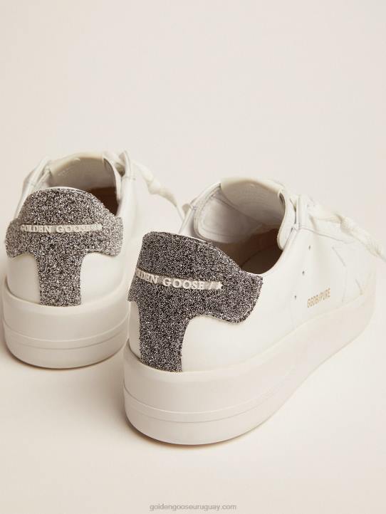 mujer Zapatillas deportivas purestar de piel blanca con refuerzo de cristal Swarovski plateado en el talónGolden Goose 02H6130