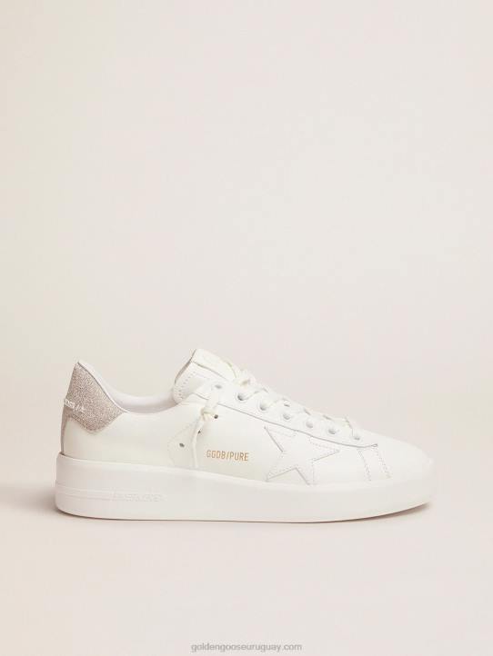 mujer Zapatillas deportivas purestar de piel blanca con refuerzo del talón con purpurina color champánGolden Goose 02H6106