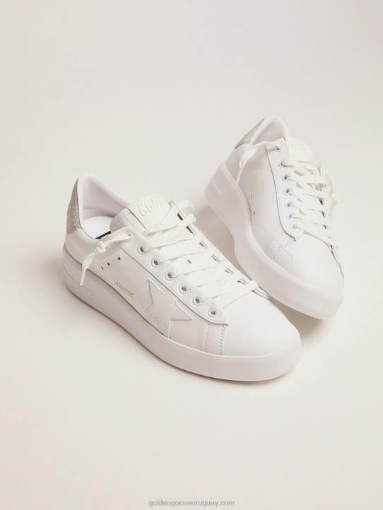 mujer Zapatillas deportivas purestar de piel blanca con refuerzo del talón con purpurina color champánGolden Goose 02H6106