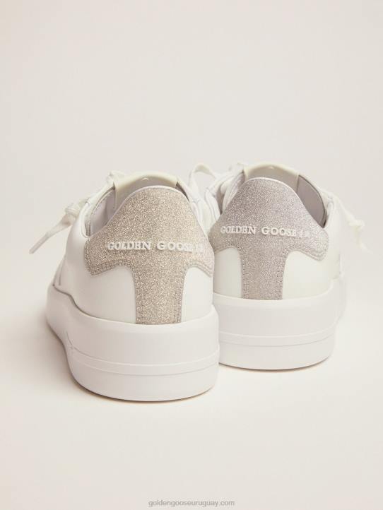 mujer Zapatillas deportivas purestar de piel blanca con refuerzo del talón con purpurina color champánGolden Goose 02H6106
