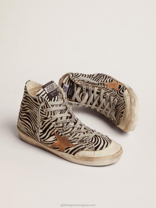 mujer Deportivas francy penstar ltd de piel de potro con estampado de cebra y estrella de ante color tabacoGolden Goose 02H6119