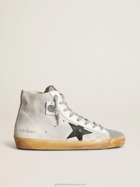 mujer Zapatillas francy de ante blanco con lengüeta de microcristales de swarovski y estrella de piel negraGolden Goose 02H638