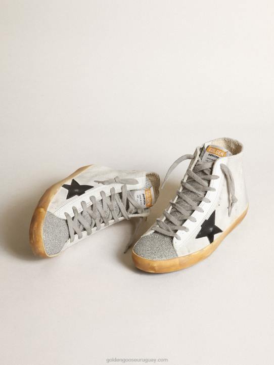 mujer Zapatillas francy de ante blanco con lengüeta de microcristales de swarovski y estrella de piel negraGolden Goose 02H638