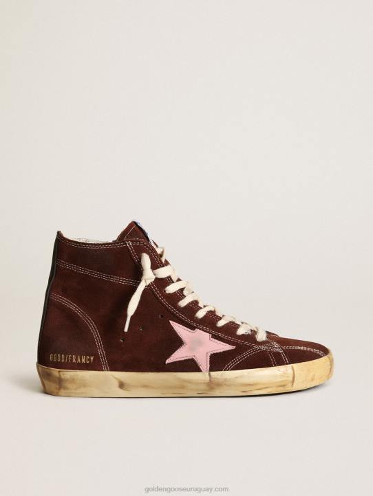 mujer Zapatillas francy de ante marrón con estrella de piel rosa y refuerzo del talón de napa negraGolden Goose 02H6164
