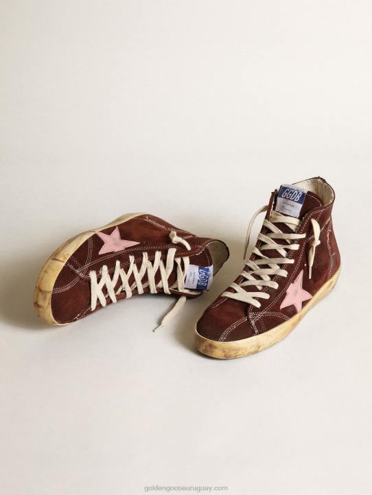 mujer Zapatillas francy de ante marrón con estrella de piel rosa y refuerzo del talón de napa negraGolden Goose 02H6164