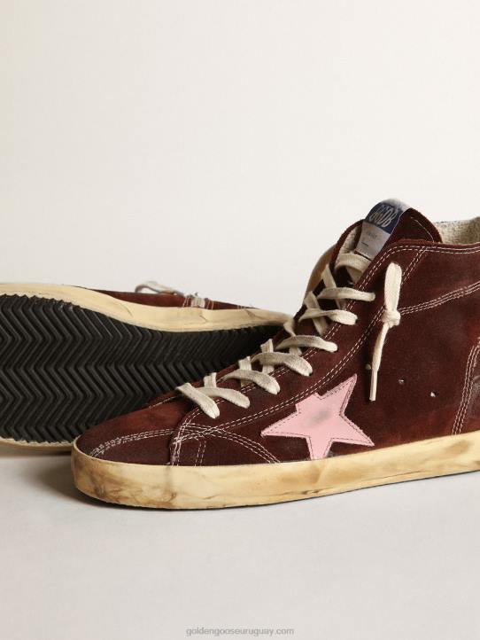 mujer Zapatillas francy de ante marrón con estrella de piel rosa y refuerzo del talón de napa negraGolden Goose 02H6164