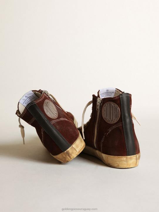 mujer Zapatillas francy de ante marrón con estrella de piel rosa y refuerzo del talón de napa negraGolden Goose 02H6164