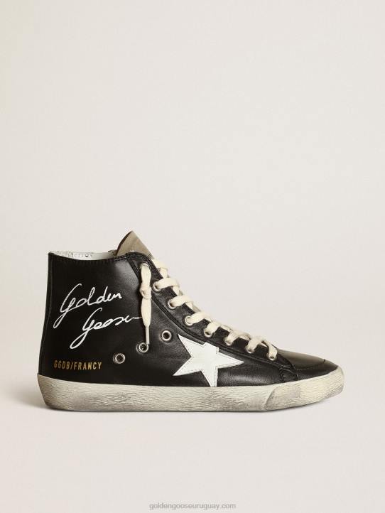 mujer Zapatillas francy de napa negra con estrella de cuero blanco y lengüeta de ante gris tórtolaGolden Goose 02H6262
