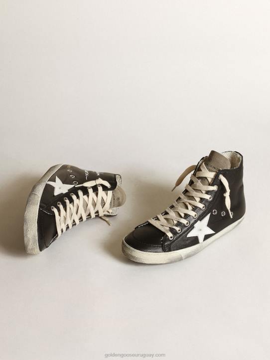 mujer Zapatillas francy de napa negra con estrella de cuero blanco y lengüeta de ante gris tórtolaGolden Goose 02H6262