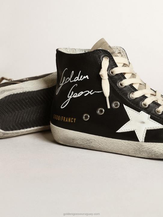 mujer Zapatillas francy de napa negra con estrella de cuero blanco y lengüeta de ante gris tórtolaGolden Goose 02H6262