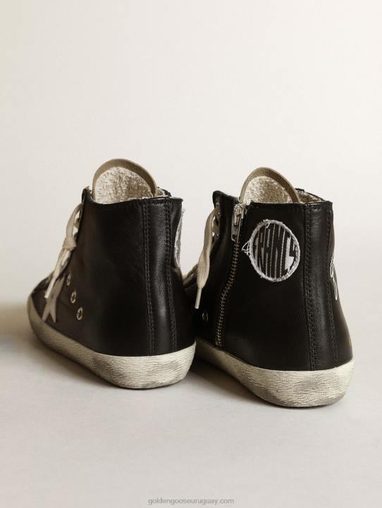mujer Zapatillas francy de napa negra con estrella de cuero blanco y lengüeta de ante gris tórtolaGolden Goose 02H6262
