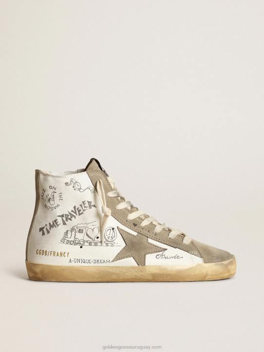 mujer zapatillas francy con inserciones de ante gris paloma y letras negras por toda la superficieGolden Goose 02H644