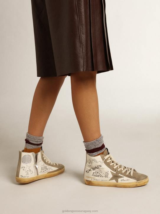 mujer zapatillas francy con inserciones de ante gris paloma y letras negras por toda la superficieGolden Goose 02H644