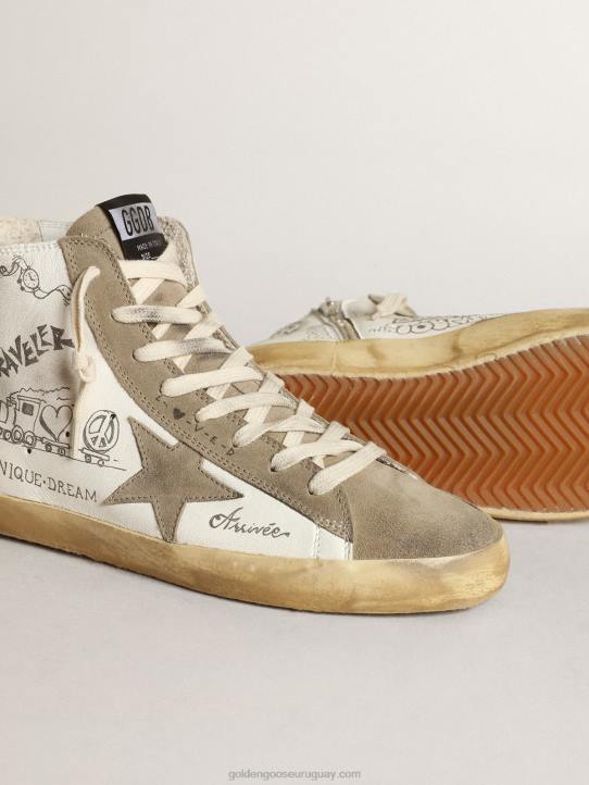 mujer zapatillas francy con inserciones de ante gris paloma y letras negras por toda la superficieGolden Goose 02H644