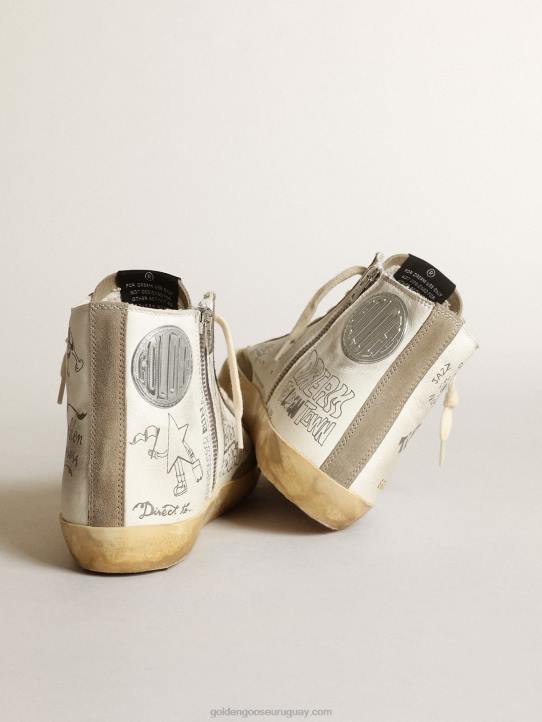 mujer zapatillas francy con inserciones de ante gris paloma y letras negras por toda la superficieGolden Goose 02H644