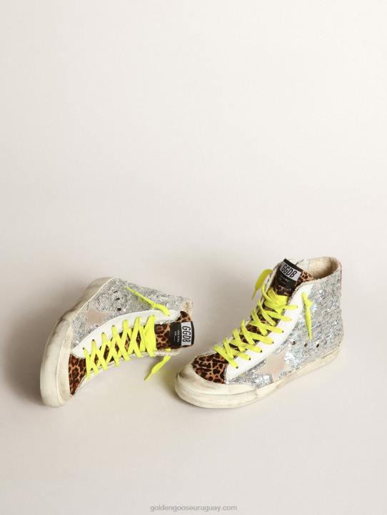 mujer zapatillas francy con lentejuelas plateadas y piel de potro con estampado de leopardoGolden Goose 02H632