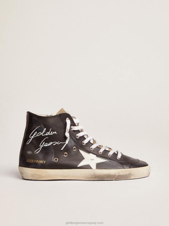 mujer zapatillas francy con parte superior de piel negra y estrella de piel blancaGolden Goose 02H698