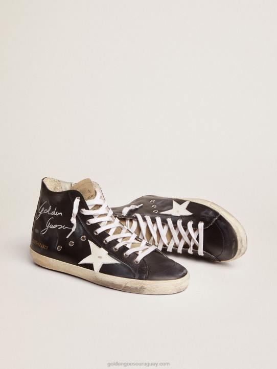 mujer zapatillas francy con parte superior de piel negra y estrella de piel blancaGolden Goose 02H698