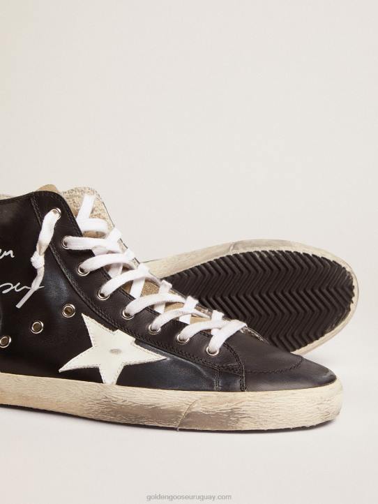 mujer zapatillas francy con parte superior de piel negra y estrella de piel blancaGolden Goose 02H698
