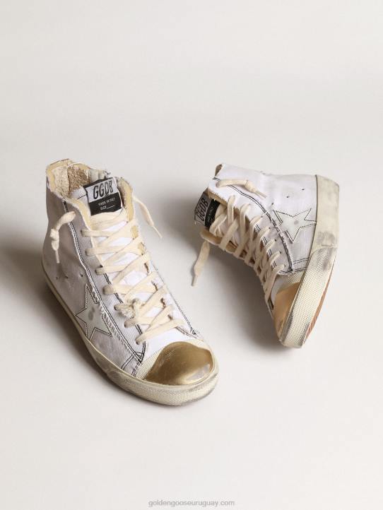 mujer zapatillas francy lab con estrella de piel blanca y puntera de piel metalizada doradaGolden Goose 02H628