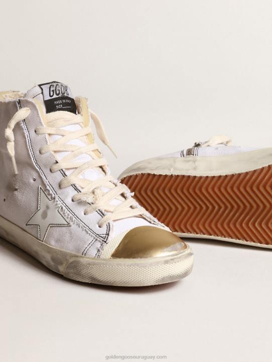 mujer zapatillas francy lab con estrella de piel blanca y puntera de piel metalizada doradaGolden Goose 02H628