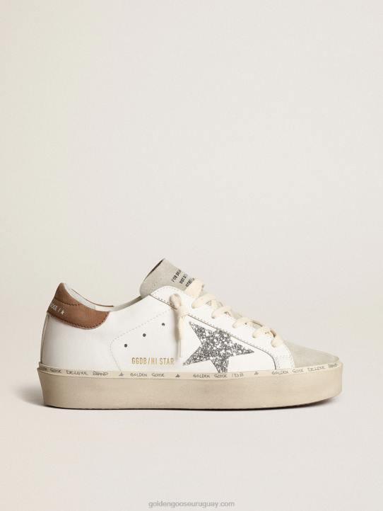 mujer hola estrella con estrella plateada brillante y refuerzo del talón de nubuck gris palomaGolden Goose 02H6218