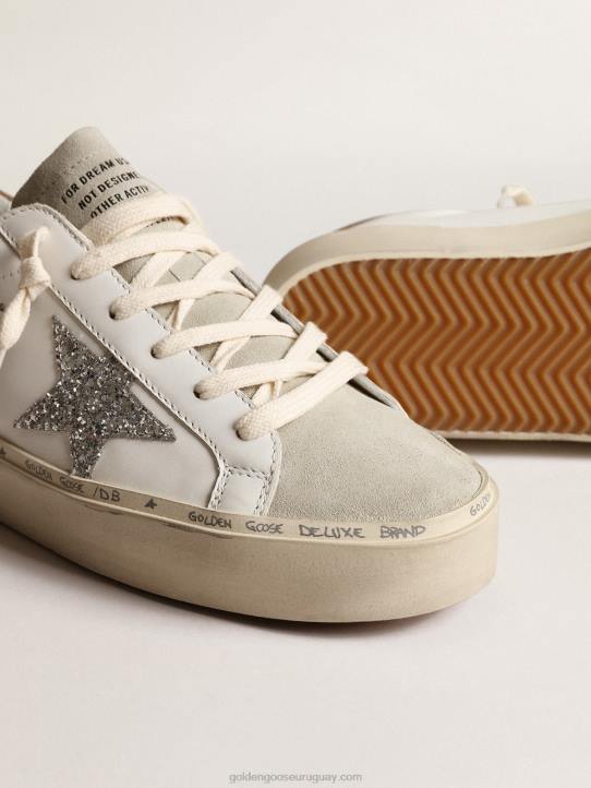 mujer hola estrella con estrella plateada brillante y refuerzo del talón de nubuck gris palomaGolden Goose 02H6218