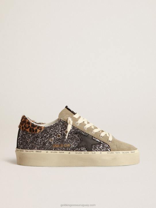 mujer hola estrella en brillo gris oscuro con una estrella de cuero negroGolden Goose 02H6258