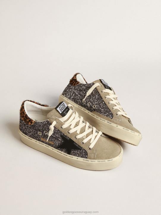 mujer hola estrella en brillo gris oscuro con una estrella de cuero negroGolden Goose 02H6258