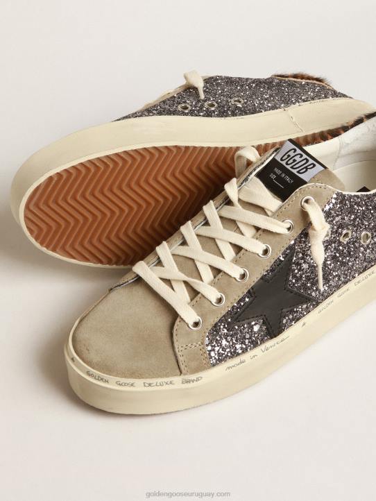 mujer hola estrella en brillo gris oscuro con una estrella de cuero negroGolden Goose 02H6258