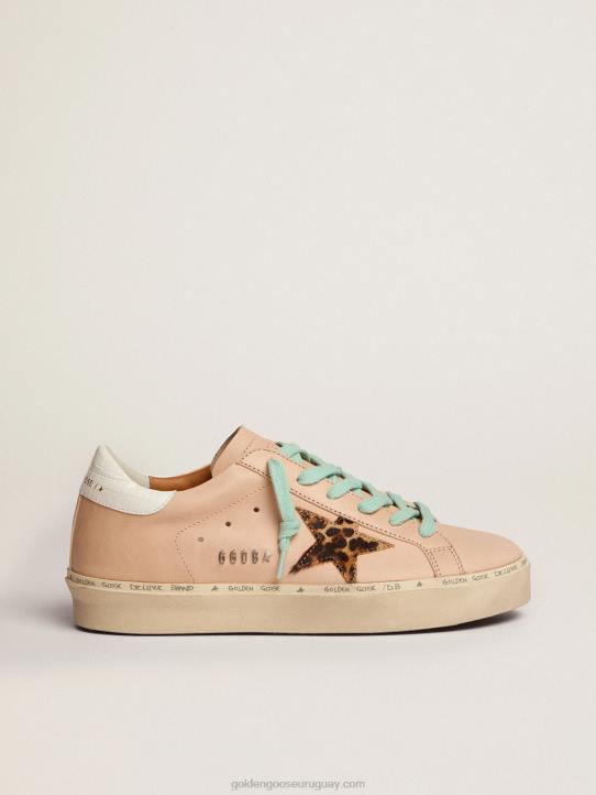 mujer zapatillas hi star con estrella de piel de potro con estampado de leopardo y refuerzo del talón de piel con estampado de cocodrilo blancoGolden Goose 02H6118