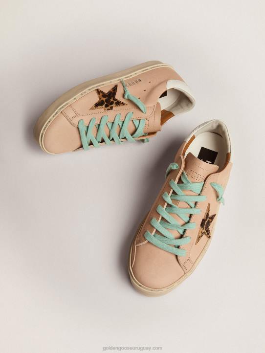 mujer zapatillas hi star con estrella de piel de potro con estampado de leopardo y refuerzo del talón de piel con estampado de cocodrilo blancoGolden Goose 02H6118
