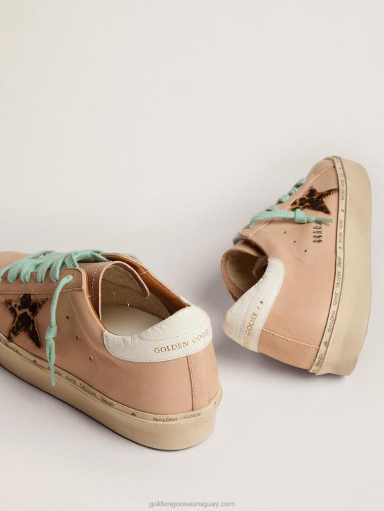 mujer zapatillas hi star con estrella de piel de potro con estampado de leopardo y refuerzo del talón de piel con estampado de cocodrilo blancoGolden Goose 02H6118