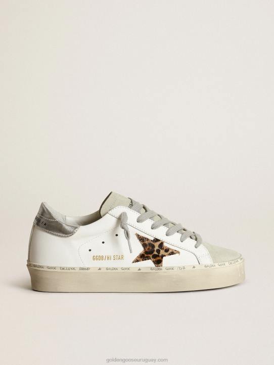 mujer zapatillas hi star con estrella de piel de potro con estampado de leopardo y refuerzo del talón de piel plateada metalizadaGolden Goose 02H6253