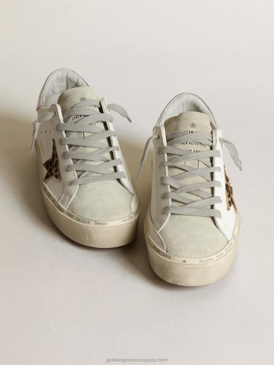 mujer zapatillas hi star con estrella de piel de potro con estampado de leopardo y refuerzo del talón de piel plateada metalizadaGolden Goose 02H6253