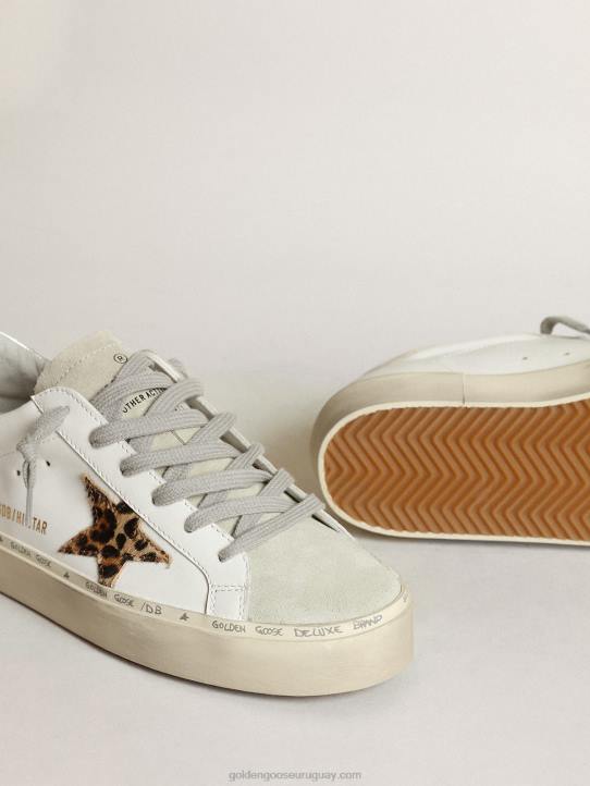 mujer zapatillas hi star con estrella de piel de potro con estampado de leopardo y refuerzo del talón de piel plateada metalizadaGolden Goose 02H6253