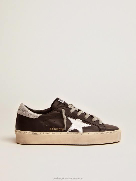 mujer zapatillas hi star de piel negra con estrella de piel laminada plateadaGolden Goose 02H680