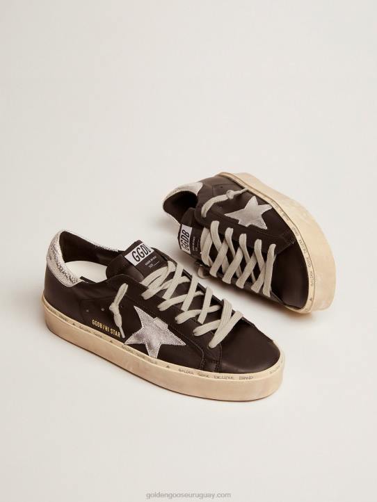 mujer zapatillas hi star de piel negra con estrella de piel laminada plateadaGolden Goose 02H680