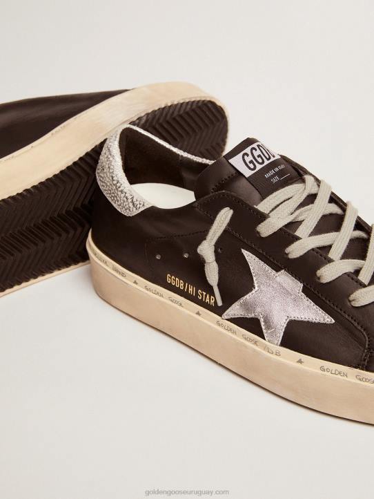mujer zapatillas hi star de piel negra con estrella de piel laminada plateadaGolden Goose 02H680