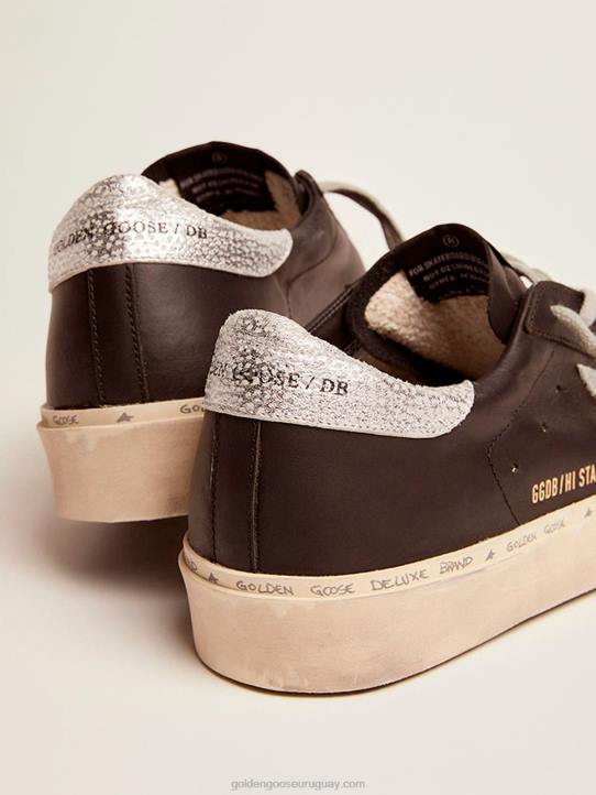 mujer zapatillas hi star de piel negra con estrella de piel laminada plateadaGolden Goose 02H680