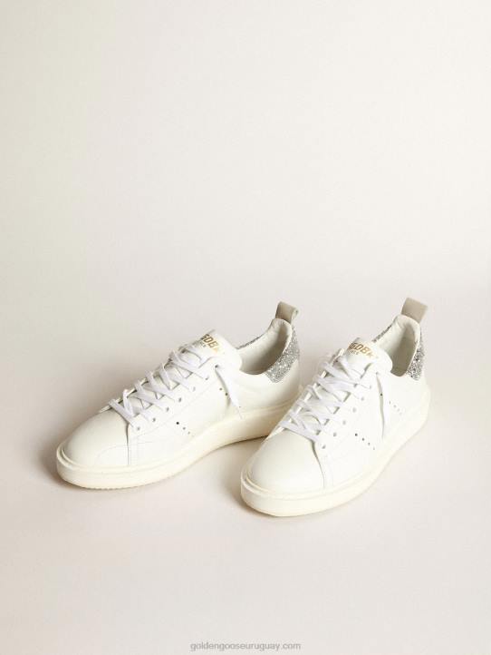 mujer zapatillas deportivas starter de piel blanca con refuerzo plateado brillante en el talónGolden Goose 02H627