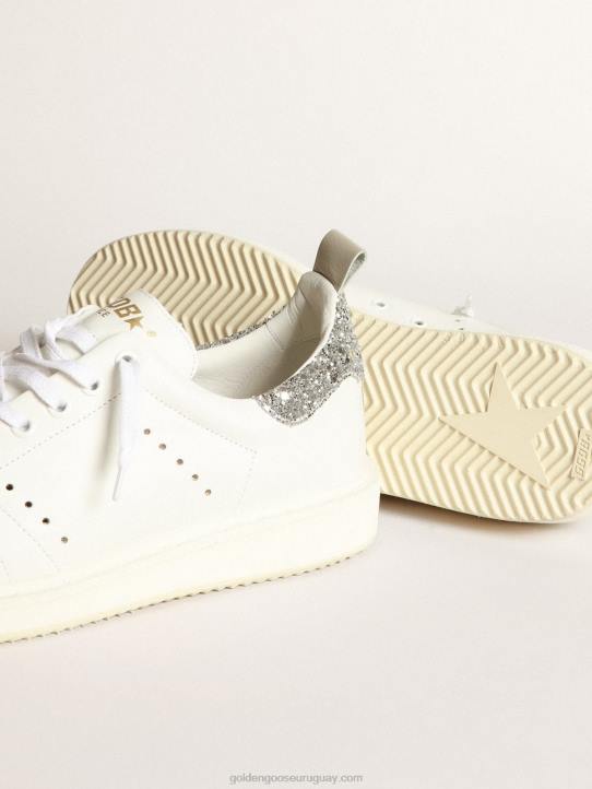 mujer zapatillas deportivas starter de piel blanca con refuerzo plateado brillante en el talónGolden Goose 02H627