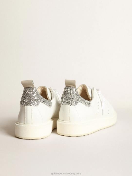 mujer zapatillas deportivas starter de piel blanca con refuerzo plateado brillante en el talónGolden Goose 02H627