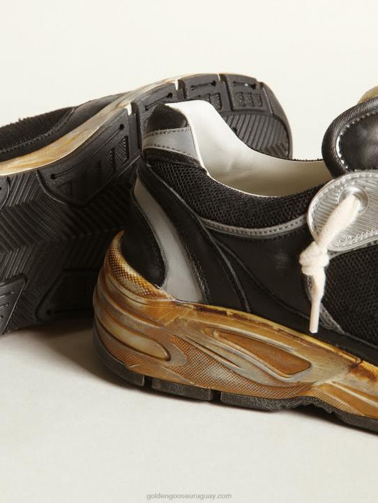 mujer Zapatillas deportivas dad-star de malla negra y napa con estrella de ante gris hieloGolden Goose 02H621