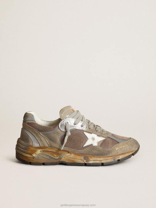 mujer Zapatillas deportivas dad-star de malla y ante gris tórtola con estrella de piel blancaGolden Goose 02H683