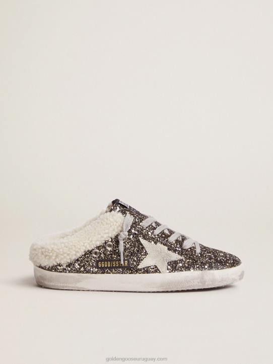 mujer zapatillas super-star estilo sabot con purpurina y forro de borregoGolden Goose 02H6102