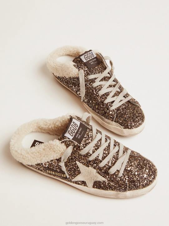mujer zapatillas super-star estilo sabot con purpurina y forro de borregoGolden Goose 02H6102