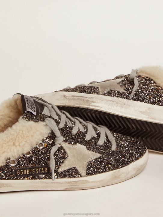 mujer zapatillas super-star estilo sabot con purpurina y forro de borregoGolden Goose 02H6102