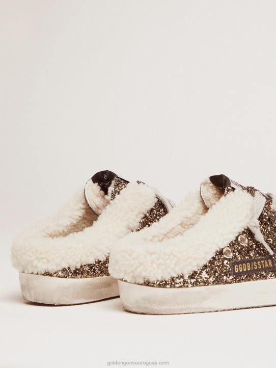mujer zapatillas super-star estilo sabot con purpurina y forro de borregoGolden Goose 02H6102