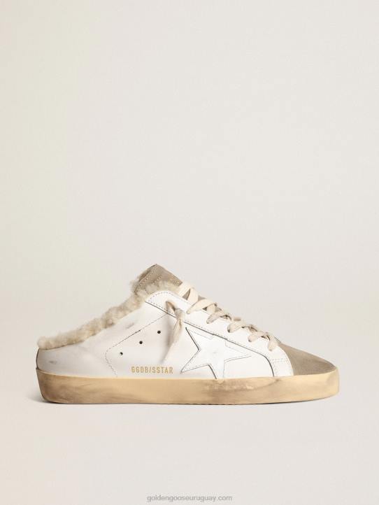 mujer zuecos super-star con estrella de piel blanca y forro de borregoGolden Goose 02H6238